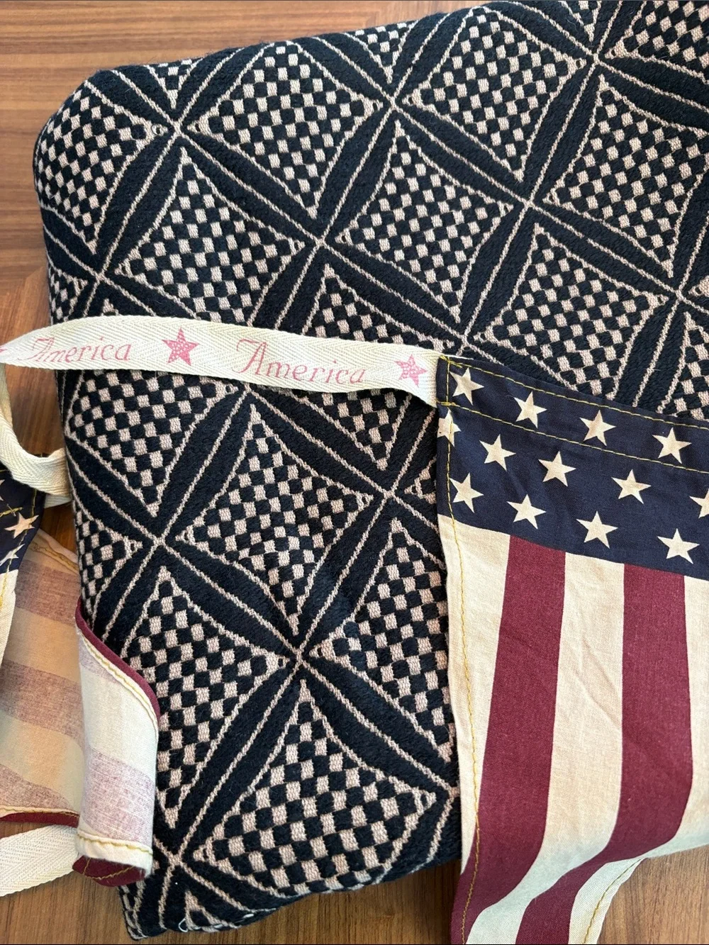 American Flag Fabric Bunting Garland - Red, White & Blue and Tablecloth